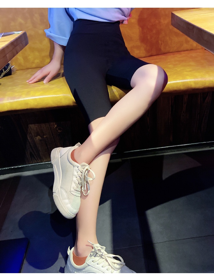 Zomerse Shark Skin Legging voor dames, dunne hoge taille, heuplift, buikcontrole, rekbare plus size, middellange yogabroek_voghion.com