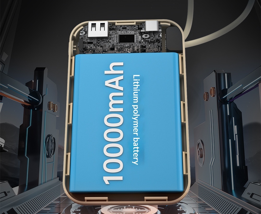 Ultradünne Powerbank mit Trageband und Kabel, 10000 mAh, Mini-Schnellladefunktion, tragbares Ladegerät aus Metall, individuell anpassbar_voghion.com