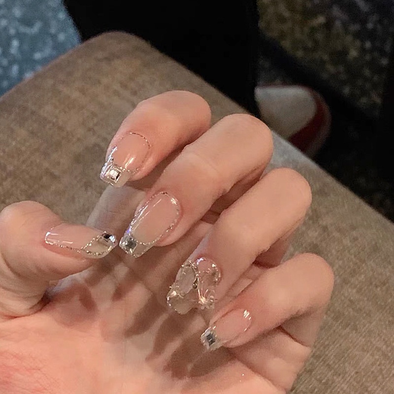 Wen Jingling Same Style Wearable Sparkling Crushed Diamond Art Finished Detachable Nails Long Nail Tips Stickers_voghion.com