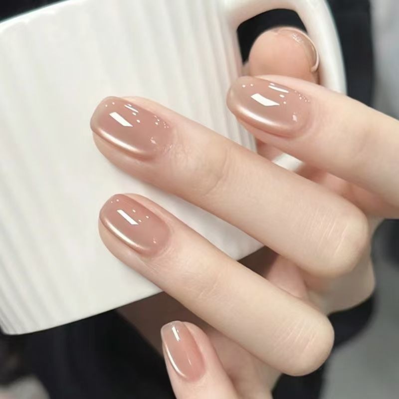 Classic Nude Cat Eye Handmade Wearable High-End Pure Desire Ins Style Pre-Made Nail Tips Nails 30 Pieces With Size_voghion.com