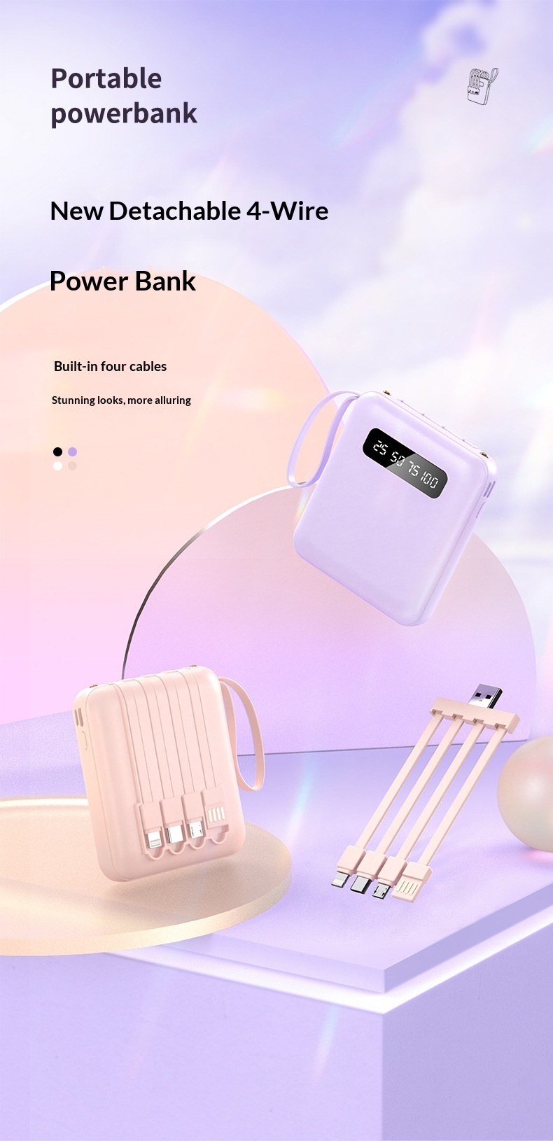 Custom Bank 20000mAh Mini Fast Charging With Cable Large Capacity Airplane Portable Mobile Power Supply_voghion.com