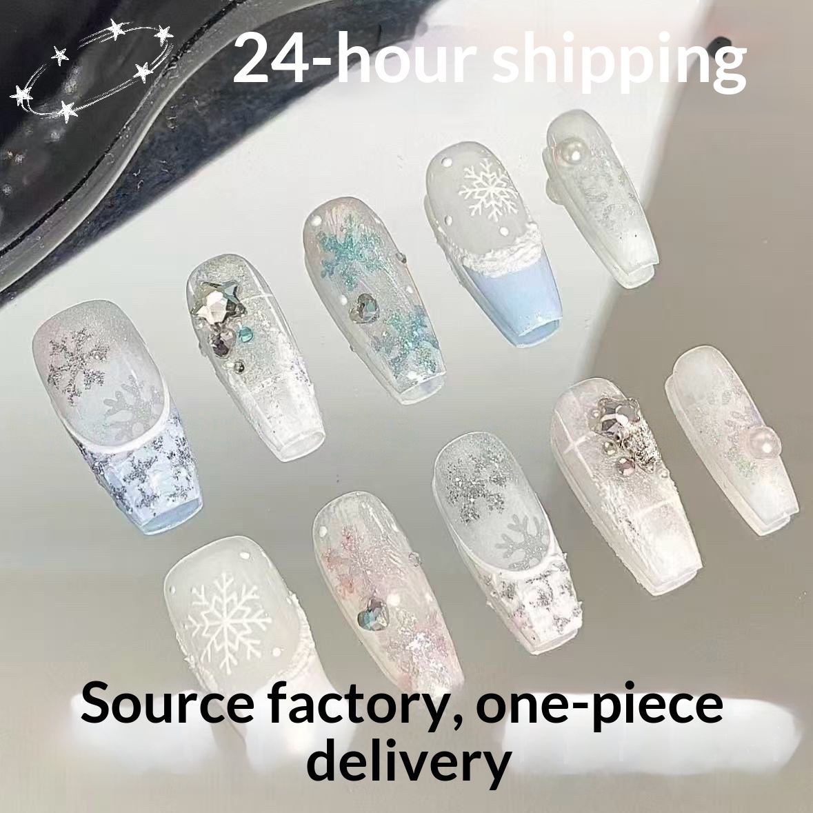 New Crystal Gold Foil Christmas Snowflake High-end Luxury Sparkling Diamond Glitter Nail Art_voghion.com