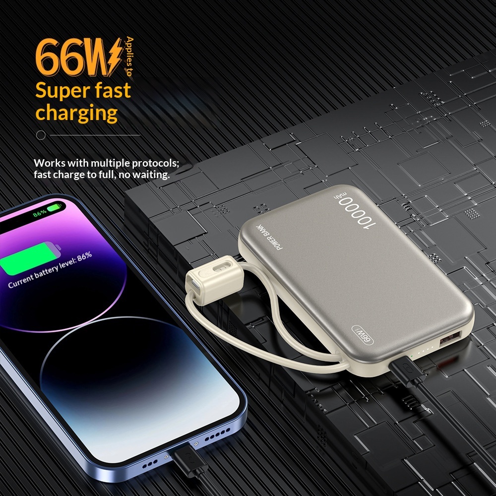 Ultradünne Powerbank mit Trageband und Kabel, 10000 mAh, Mini-Schnellladefunktion, tragbares Ladegerät aus Metall, individuell anpassbar_voghion.com