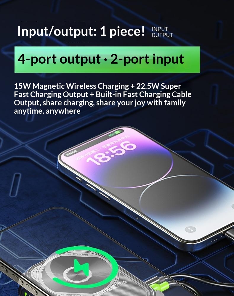 New Power Bank Five-in-One Magnetic Wireless Charging Comes With Line Multi-Functional AC Plug 10000 MAh Large Capacity_voghion.com