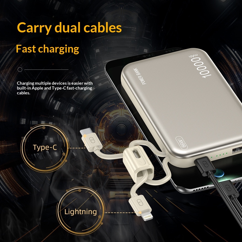 Ultradünne Powerbank mit Trageband und Kabel, 10000 mAh, Mini-Schnellladefunktion, tragbares Ladegerät aus Metall, individuell anpassbar_voghion.com