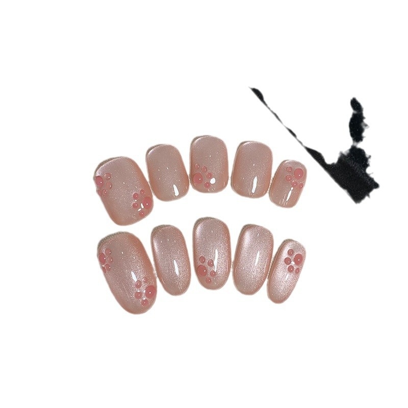 Soft Pink Silk 3D Cat Paw Finished Nail Art Handmade Wearable Short Nails_voghion.com