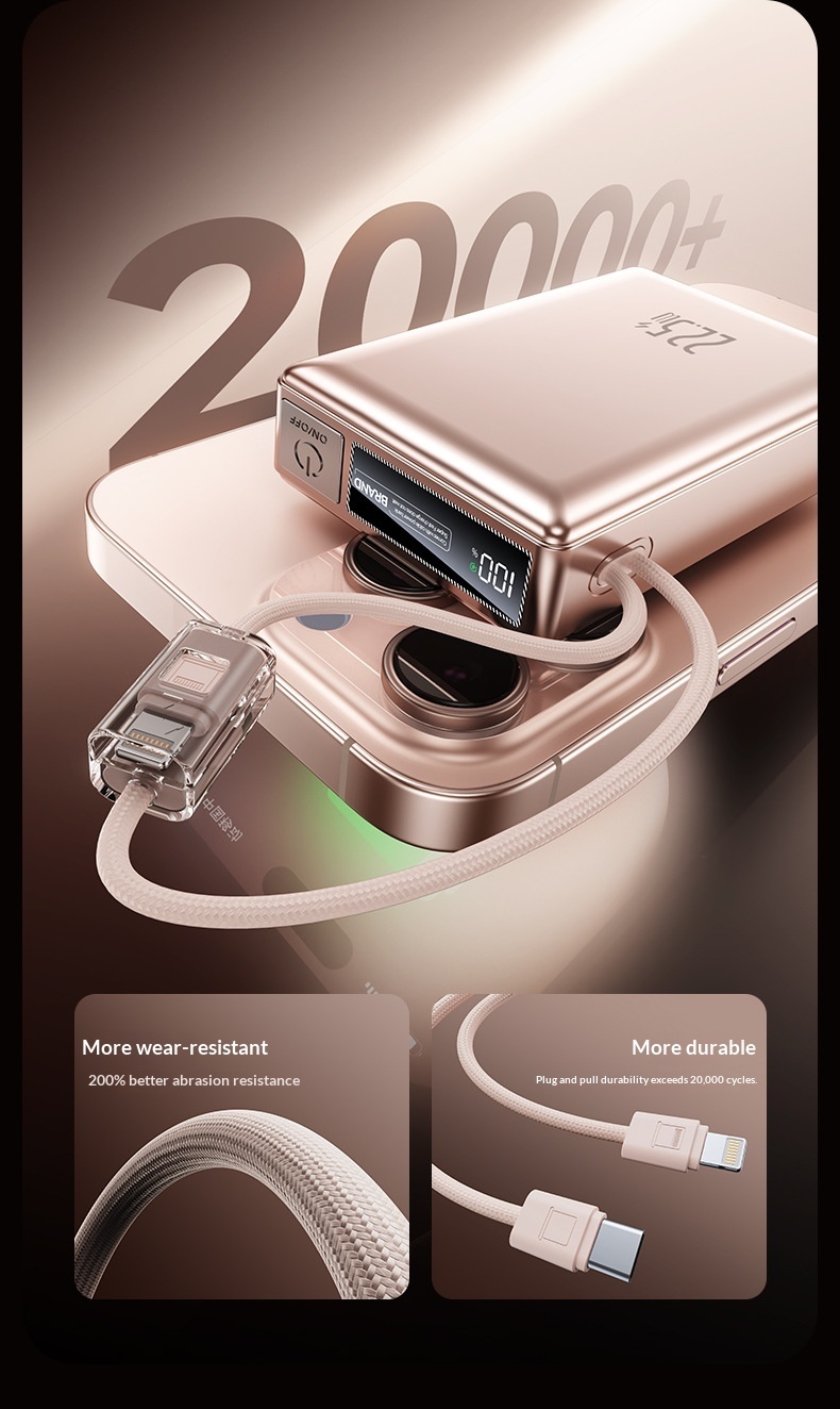 22.5W Super Fast Charging Bank With Built-in Cable Mini 20000mAh Portable Mobile Power Wholesale Customization_voghion.com