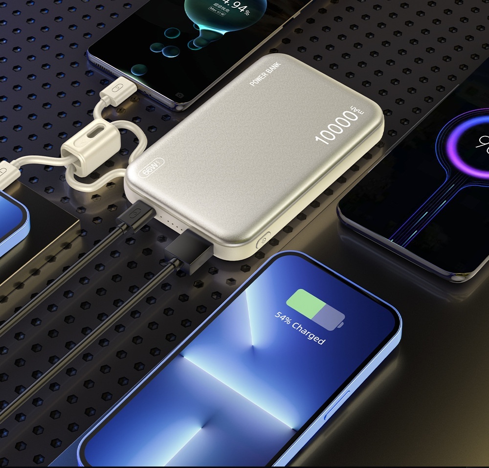 Ultradünne Powerbank mit Trageband und Kabel, 10000 mAh, Mini-Schnellladefunktion, tragbares Ladegerät aus Metall, individuell anpassbar_voghion.com