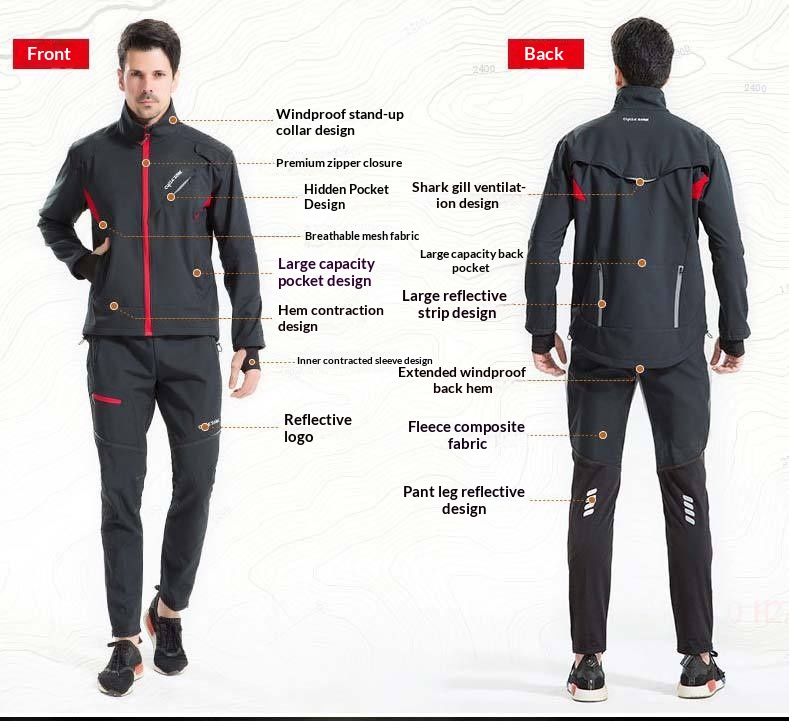 ActiveGo Winteranzug Fleece Outdoor Bergsteigen Winddichtes Set Verdickte warme Jacke für Radfahren Arbeit Kälteschutz_voghion.com