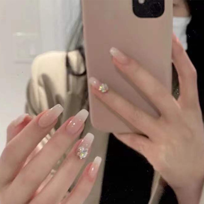 Wen Jingling Same Style Wearable Sparkling Crushed Diamond Art Finished Detachable Nails Long Nail Tips Stickers_voghion.com