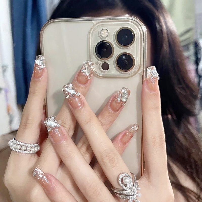 Wen Jingling Same Style Wearable Sparkling Crushed Diamond Art Finished Detachable Nails Long Nail Tips Stickers_voghion.com