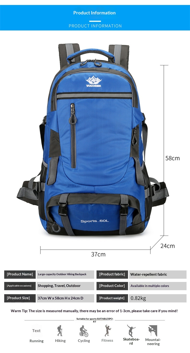 ActiveGo Rucksack mit großem Fassungsvermögen zum Wandern und Klettern, Herrenrucksack (60 l), Damen-Reiserucksack, Outdoor-Kletterrucksack_voghion.com