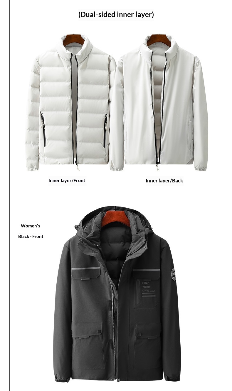 ActiveGo Men's With Down Liner, Women's Waterproof Hiking Jacket, 3-in-1 Softshell Jacket_voghion.com