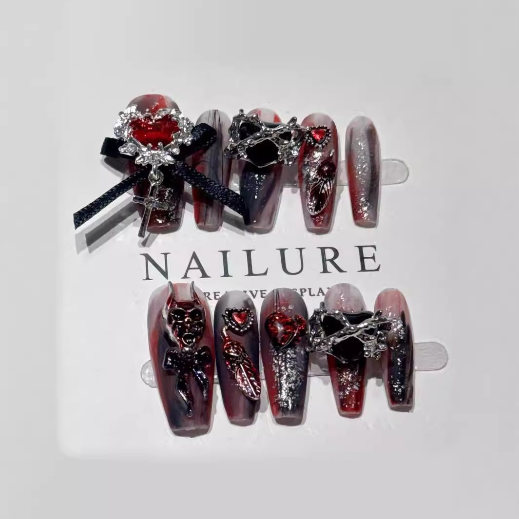 Original Art Dark Yabi Style Niche Hot Girl Castle Beauty Wearable Finished Nail Stickers Christmas_voghion.com