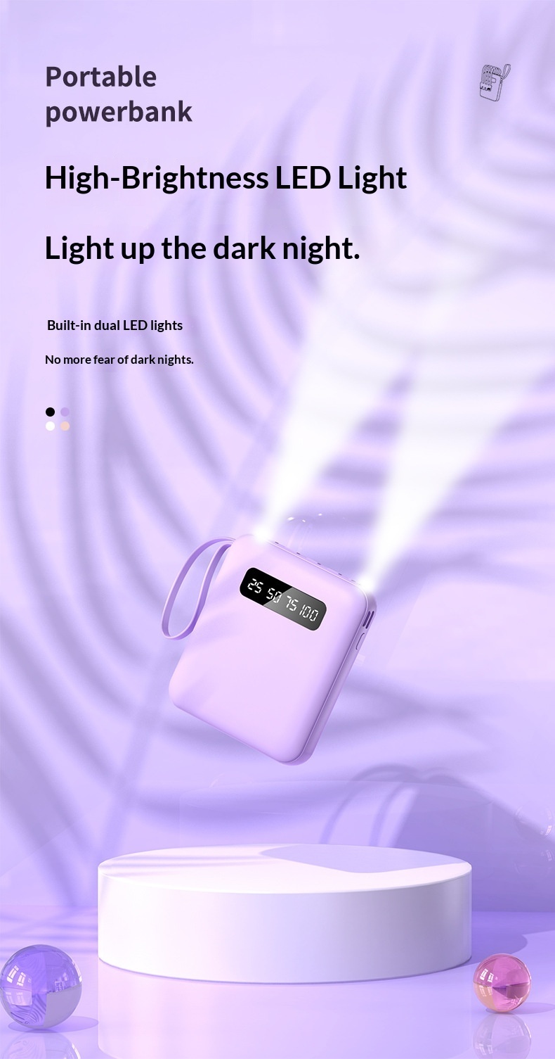 Custom Bank 20000mAh Mini Fast Charging With Cable Large Capacity Airplane Portable Mobile Power Supply_voghion.com