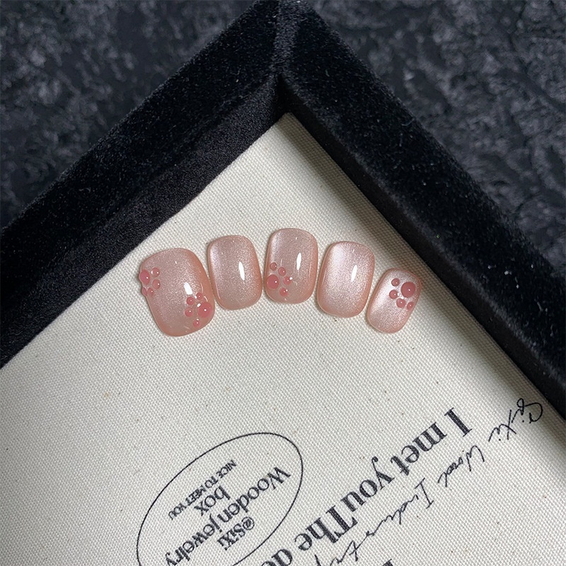 Soft Pink Silk 3D Cat Paw Finished Nail Art Handmade Wearable Short Nails_voghion.com