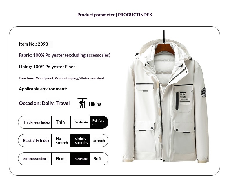 ActiveGo Men's With Down Liner, Women's Waterproof Hiking Jacket, 3-in-1 Softshell Jacket_voghion.com