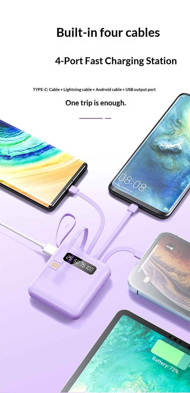 Custom Bank 20000mAh Mini Fast Charging With Cable Large Capacity Airplane Portable Mobile Power Supply_voghion.com