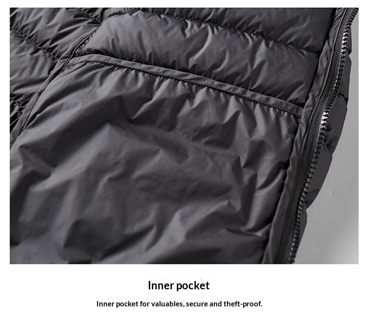 Veste ActiveGo unisexe noire automne hiver, col montant, fine et légère, doublure courte en duvet_voghion.com