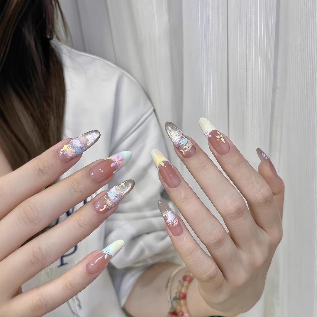 Classic Nude Cat Eye Handmade Wearable High-End Pure Desire Ins Style Pre-Made Nail Tips Nails 30 Pieces With Size_voghion.com