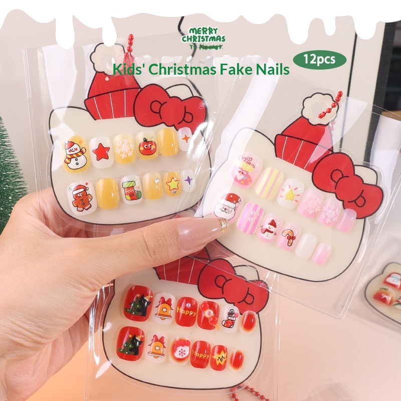 Diamantes de desenho animado fofos para meninas, pontas de unhas artísticas infantis, adesivos de unhas de Natal_voghion.com