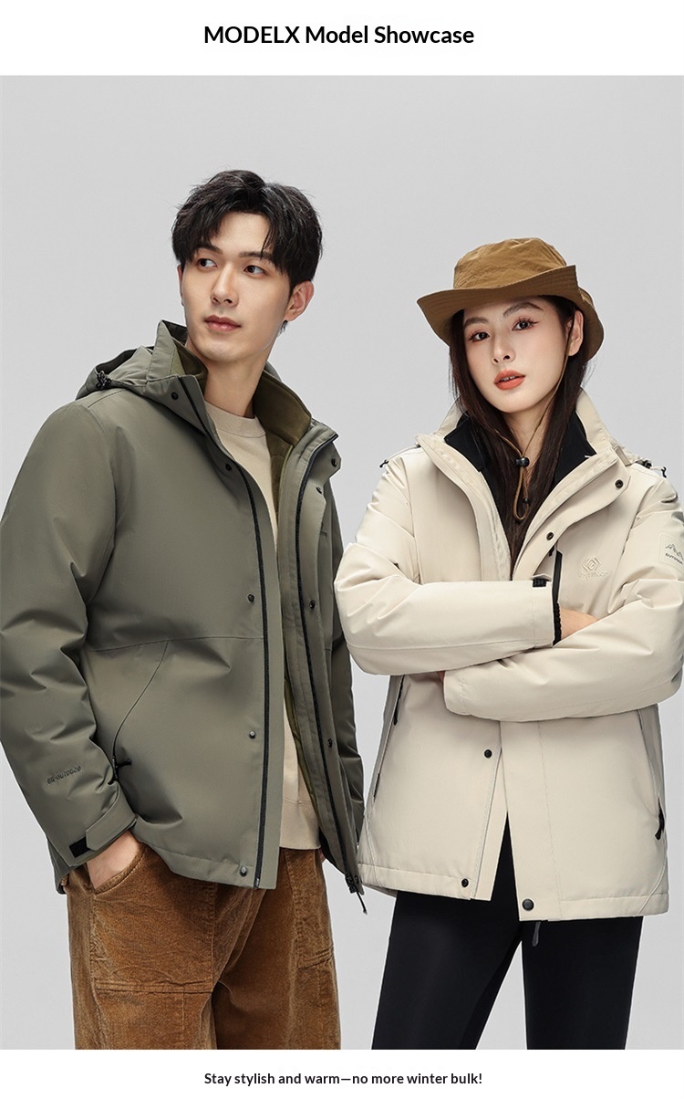 ActiveGo Winter New Unisex 3-in-1 Goose Thickened Detachable Inner Liner Hooded Down Jacket Coat_desvips.com