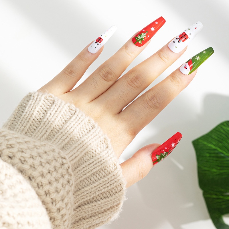 Coffret cadeau Père Noël long à porter, finition artistique, autocollants style Noël, capsules d'ongles amovibles en vente en gros_voghion.com