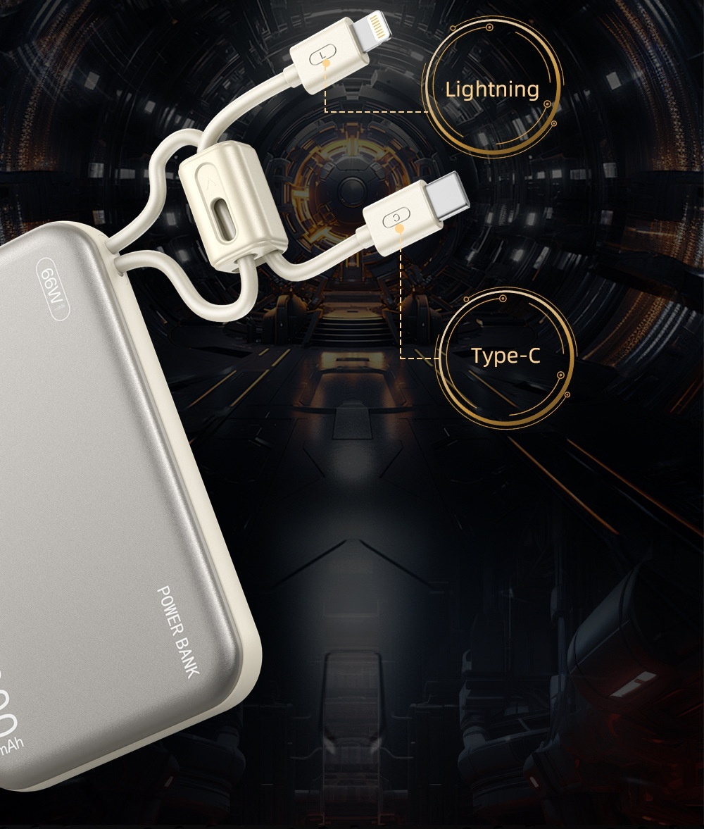 Ultradünne Powerbank mit Trageband und Kabel, 10000 mAh, Mini-Schnellladefunktion, tragbares Ladegerät aus Metall, individuell anpassbar_voghion.com