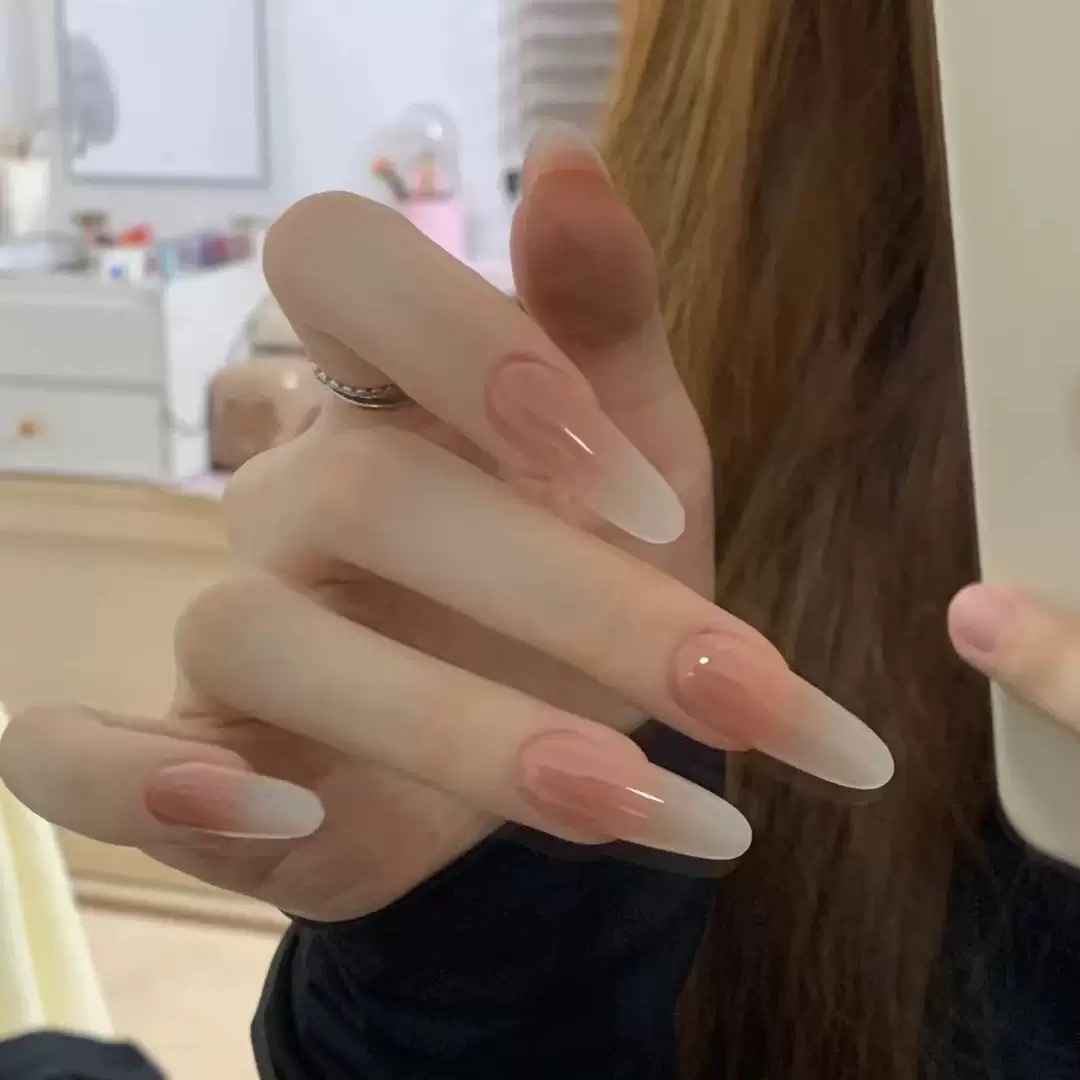 Uñas largas Hua Fei Face Touch Pure Desire Style Nude Gradient, 30 puntas terminadas_voghion.com