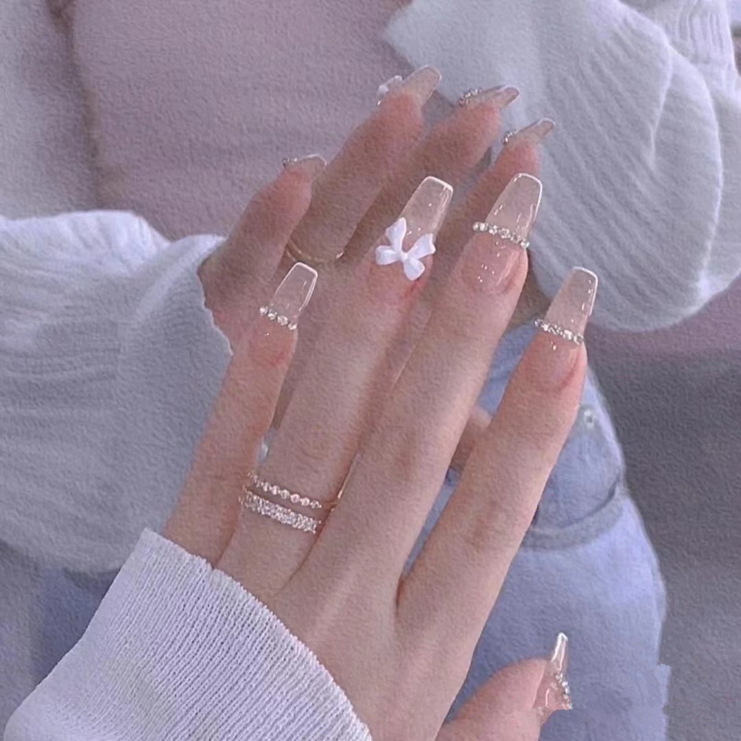 Wen Jingling Same Style Wearable Sparkling Crushed Diamond Art Finished Detachable Nails Long Nail Tips Stickers_voghion.com