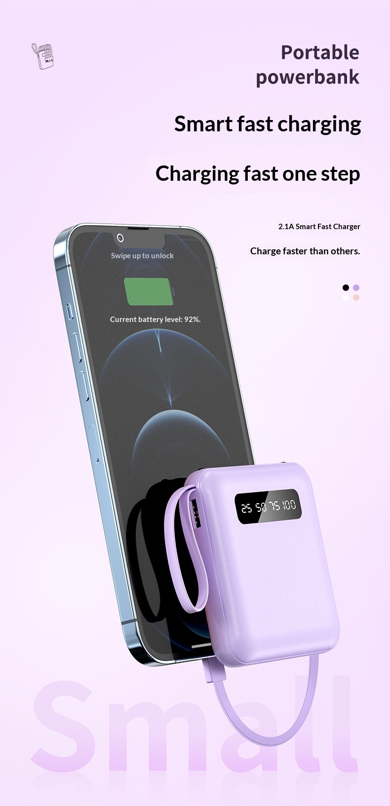Custom Bank 20000mAh Mini Fast Charging With Cable Large Capacity Airplane Portable Mobile Power Supply_voghion.com