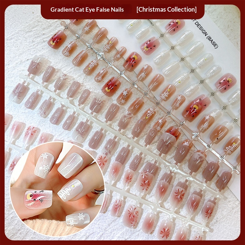 Uñas de celebridad de Internet con diseño de reno, copos de nieve y Navidad, para otoño e invierno, iluminadas, con diseño de oso, fuegos artificiales y ojos de gato._voghion.com