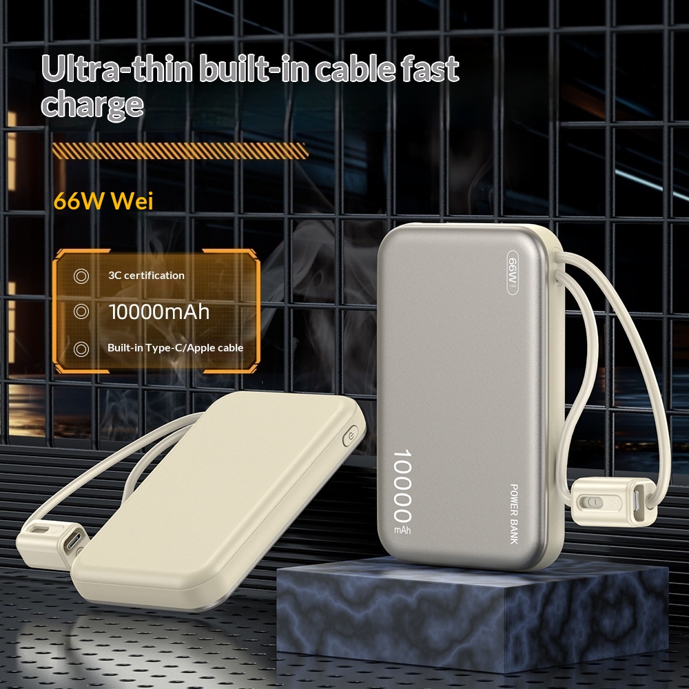 Ultradünne Powerbank mit Trageband und Kabel, 10000 mAh, Mini-Schnellladefunktion, tragbares Ladegerät aus Metall, individuell anpassbar_voghion.com