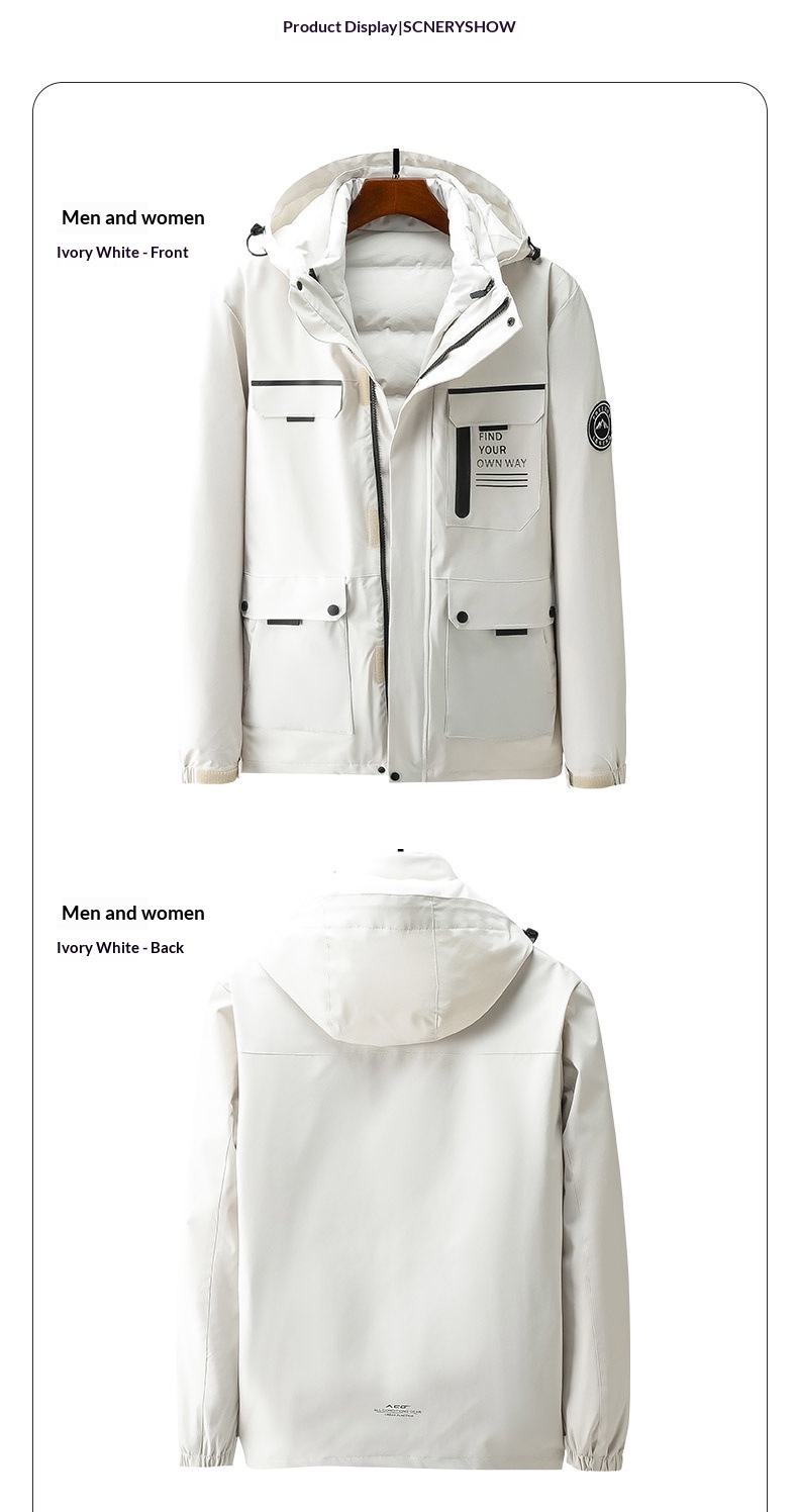 ActiveGo Men's With Down Liner, Women's Waterproof Hiking Jacket, 3-in-1 Softshell Jacket_voghion.com