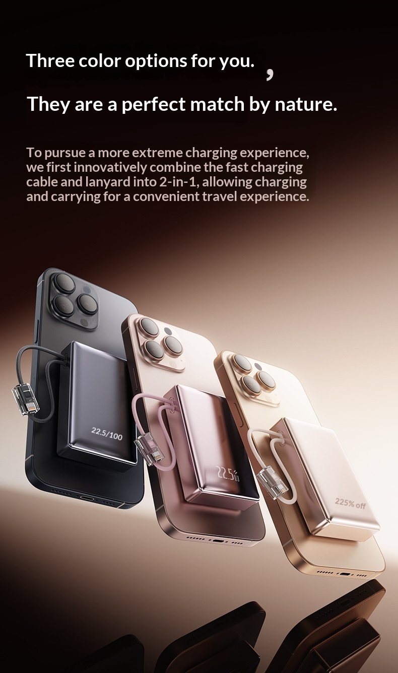 22.5W Super Fast Charging Bank With Built-in Cable Mini 20000mAh Portable Mobile Power Wholesale Customization_voghion.com