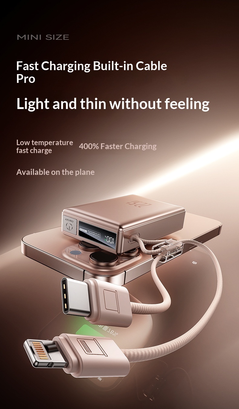 22.5W Super Fast Charging Bank With Built-in Cable Mini 20000mAh Portable Mobile Power Wholesale Customization_voghion.com