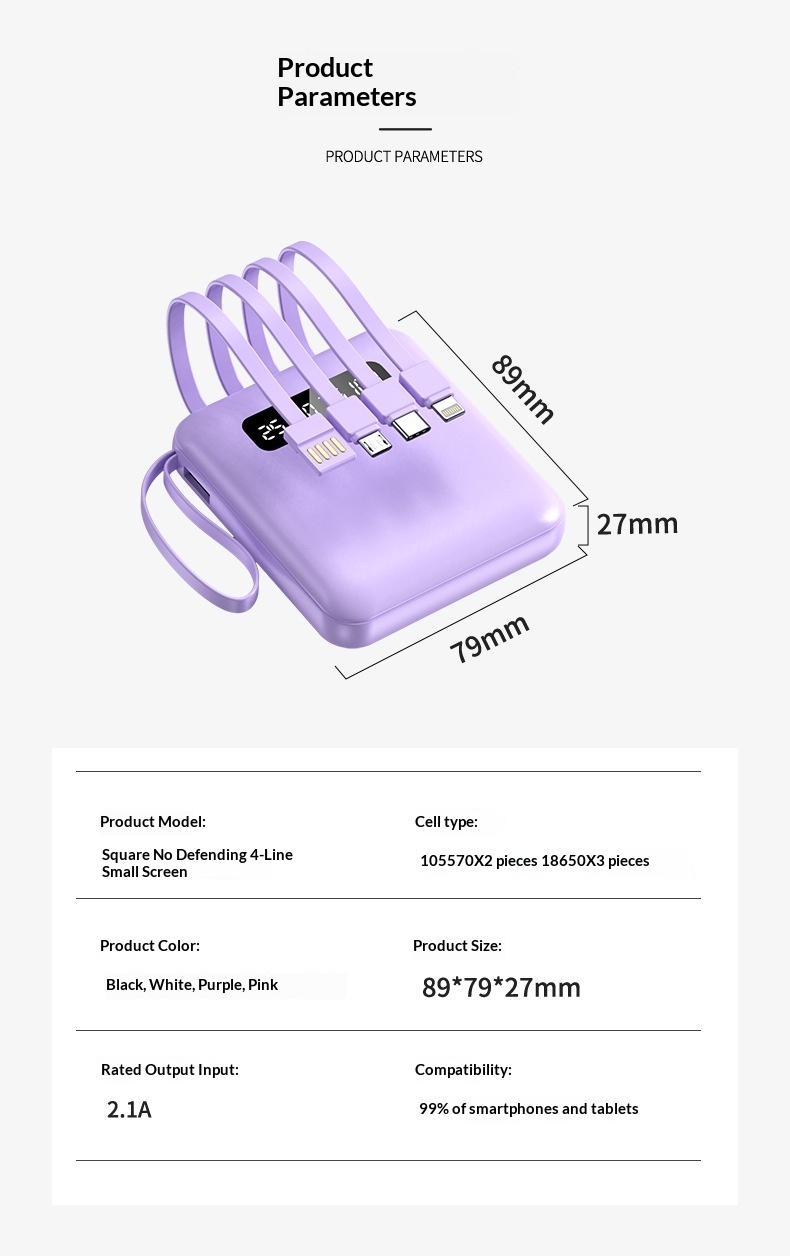 Custom Bank 20000mAh Mini Fast Charging With Cable Large Capacity Airplane Portable Mobile Power Supply_voghion.com