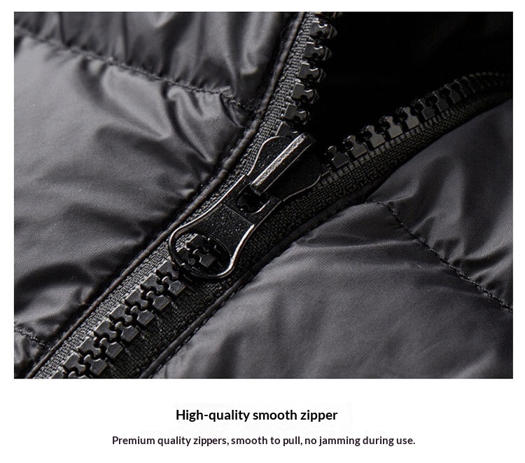 Veste ActiveGo unisexe noire automne hiver, col montant, fine et légère, doublure courte en duvet_voghion.com