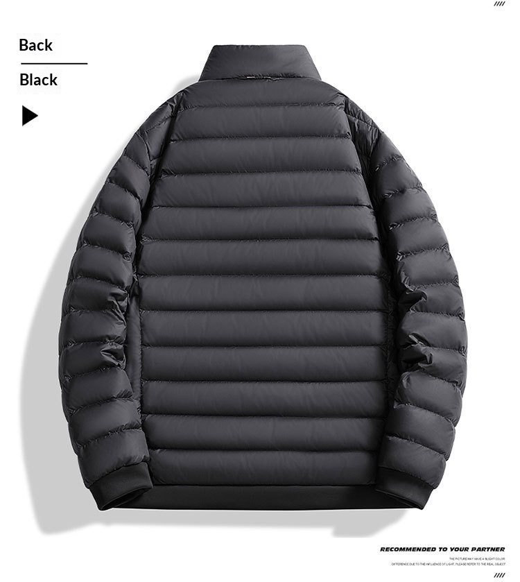 Veste ActiveGo unisexe noire automne hiver, col montant, fine et légère, doublure courte en duvet_voghion.com