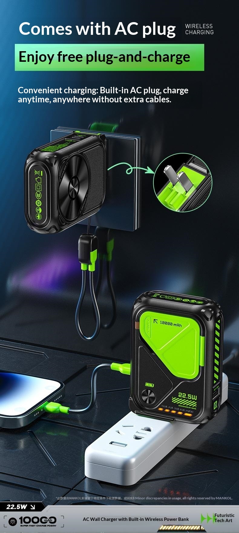 New Power Bank Five-in-One Magnetic Wireless Charging Comes With Line Multi-Functional AC Plug 10000 MAh Large Capacity_voghion.com