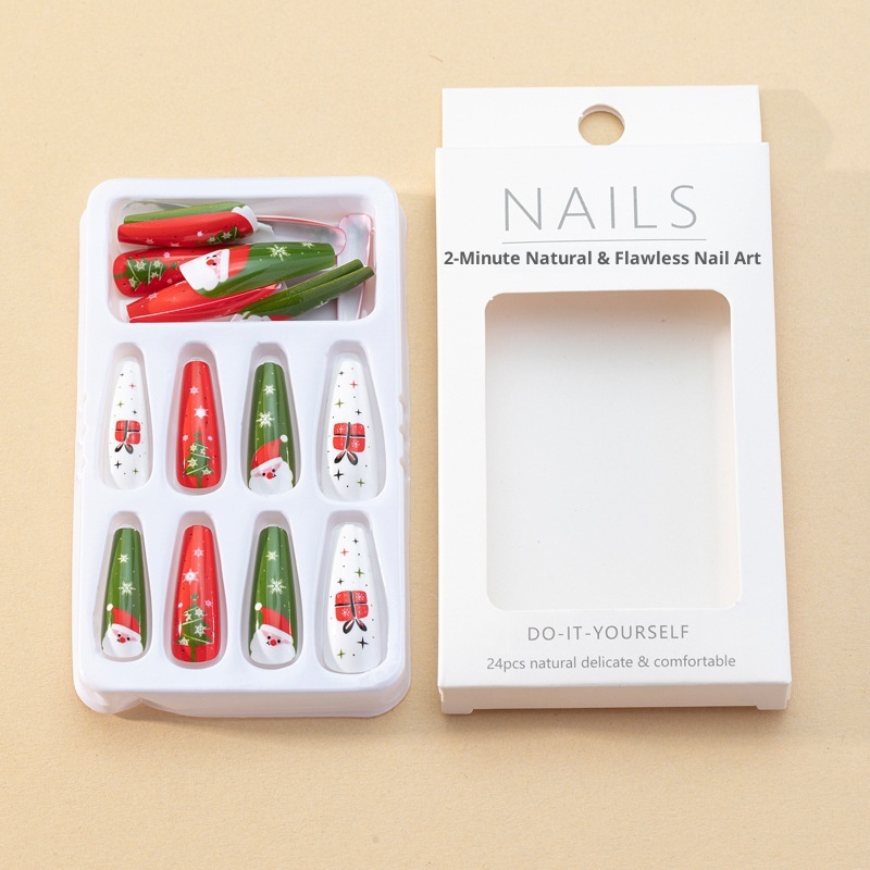 Coffret cadeau Père Noël long à porter, finition artistique, autocollants style Noël, capsules d'ongles amovibles en vente en gros_voghion.com