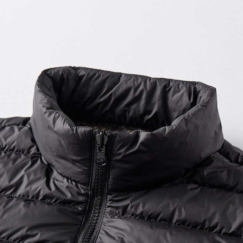 Veste ActiveGo unisexe noire automne hiver, col montant, fine et légère, doublure courte en duvet_voghion.com