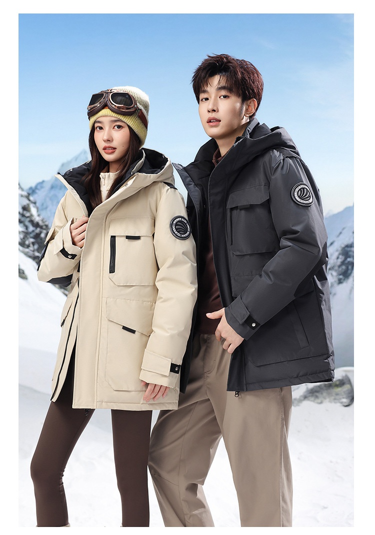 ActiveGo Workwear Down Couple Style Winter Mid-Length Windproof Rainproof Extreme Cold Jacket Unisex Outdoor Coat_desvips.com