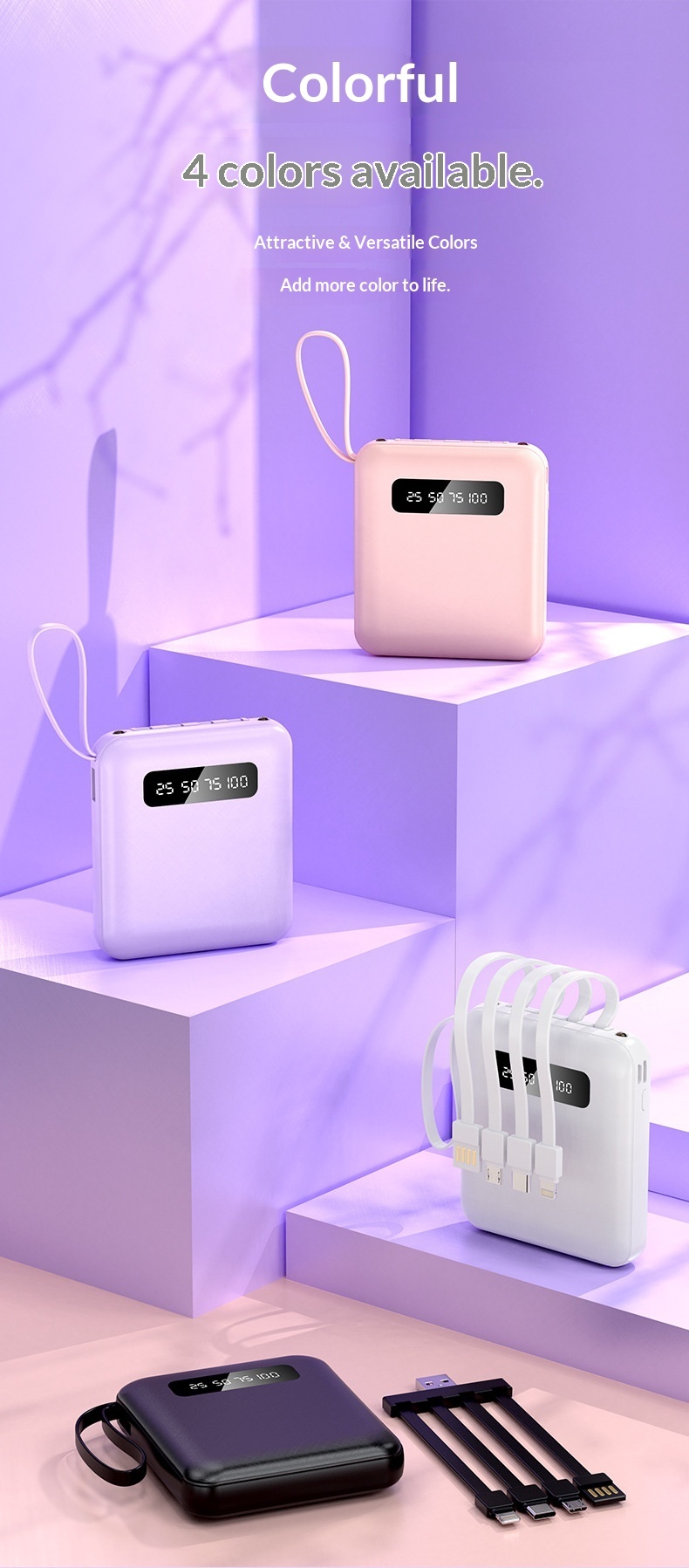 Custom Bank 20000mAh Mini Fast Charging With Cable Large Capacity Airplane Portable Mobile Power Supply_voghion.com