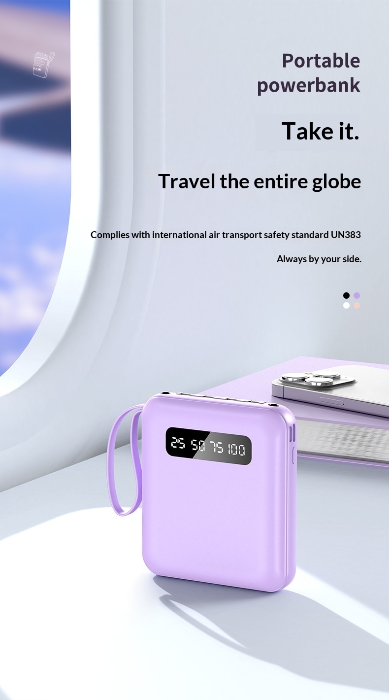 Custom Bank 20000mAh Mini Fast Charging With Cable Large Capacity Airplane Portable Mobile Power Supply_voghion.com