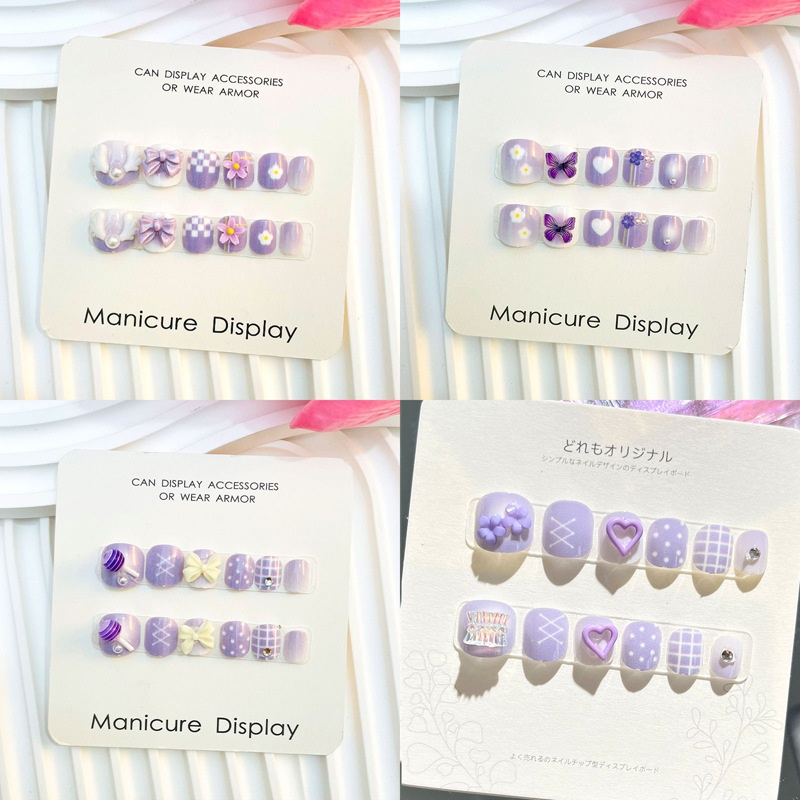 Nova Série Roxa de Unhas Postiças Infantis com Adesivos Fofos de Diamante e Bolinhas - Brinquedo Seguro e Ecológico para Meninas_voghion.com