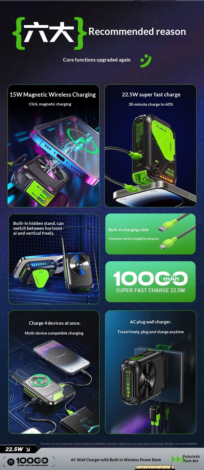 New Power Bank Five-in-One Magnetic Wireless Charging Comes With Line Multi-Functional AC Plug 10000 MAh Large Capacity_voghion.com