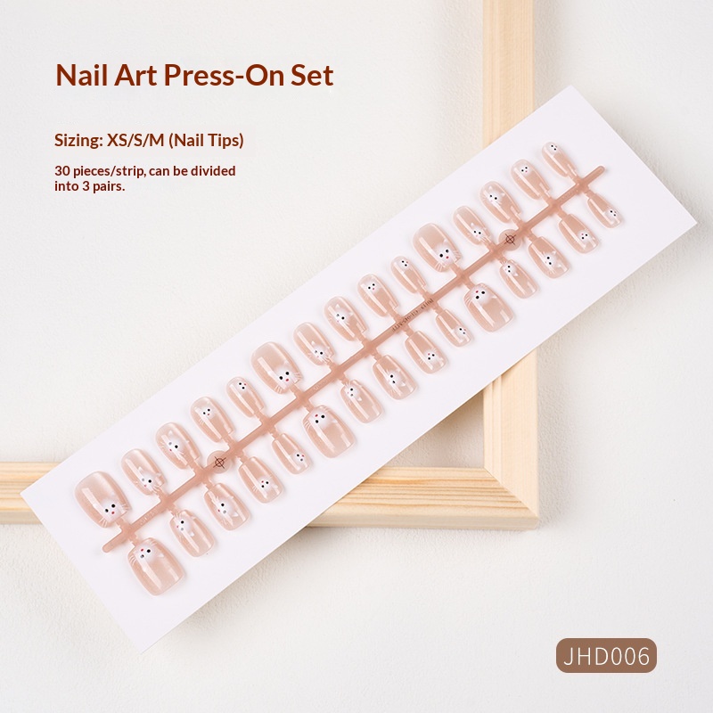 Classic Nude Cat Eye Handmade Wearable High-End Pure Desire Ins Style Pre-Made Nail Tips Nails 30 Pieces With Size_voghion.com