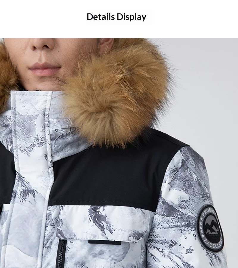 ActiveGo Winter White Duck Unisex Down Jacket Raccoon Fur Couple Outdoor Workwear Extreme Cold Windbreaker_desvips.com