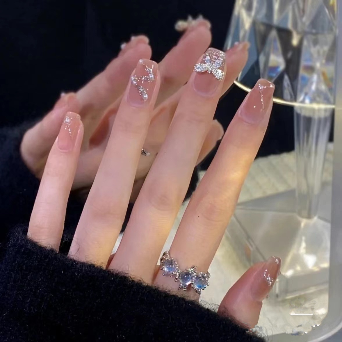 Wen Jingling Same Style Wearable Sparkling Crushed Diamond Art Finished Detachable Nails Long Nail Tips Stickers_voghion.com